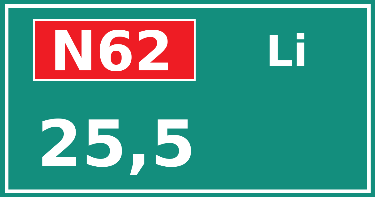 Hectometerbord N62 25,5 zijde Li