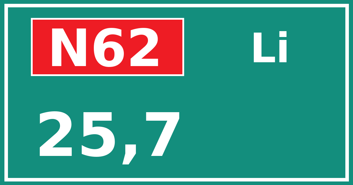Hectometerbord N62 25,7 zijde Li