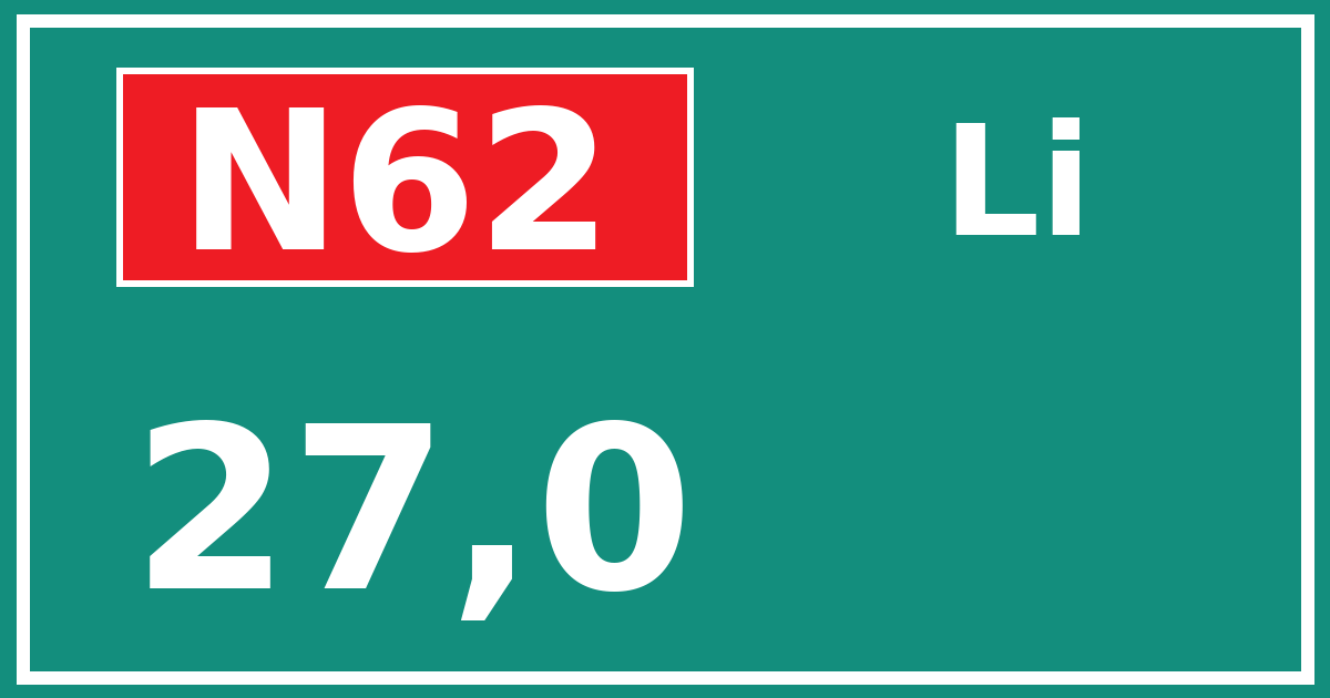 Hectometerbord N62 27,0 zijde Li