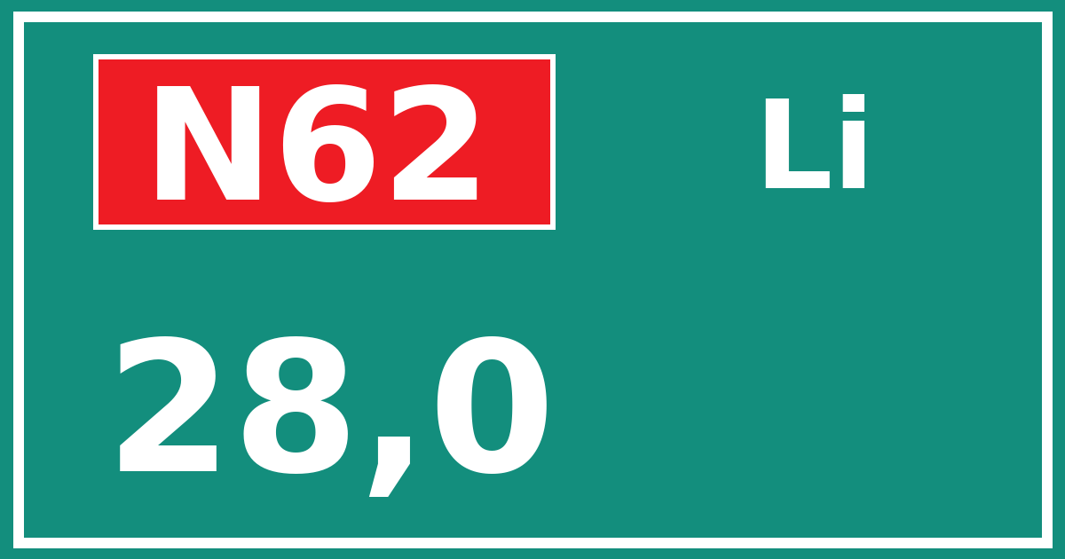 Hectometerbord N62 28,0 zijde Li