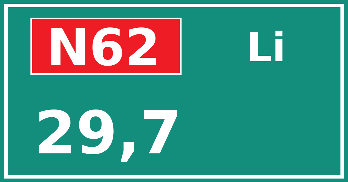 Hectometerbord N62 29,7 zijde Li
