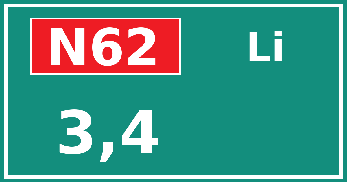 Hectometerbord N62 3,4 zijde Li