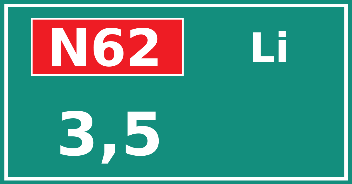 Hectometerbord N62 3,5 zijde Li
