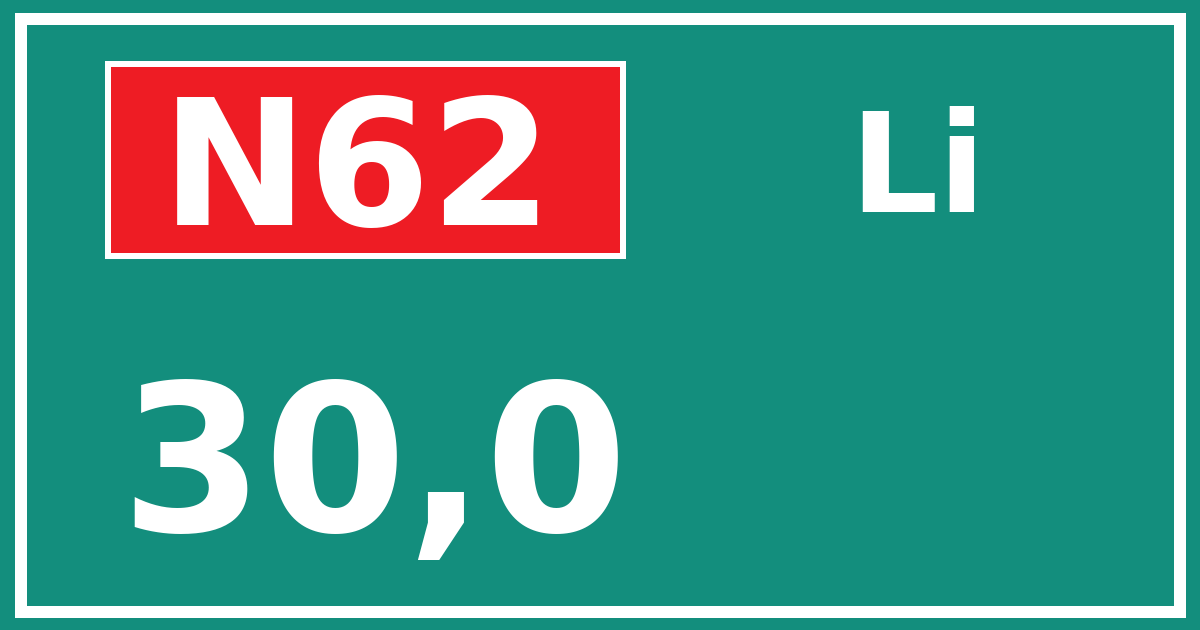 Hectometerbord N62 30,0 zijde Li