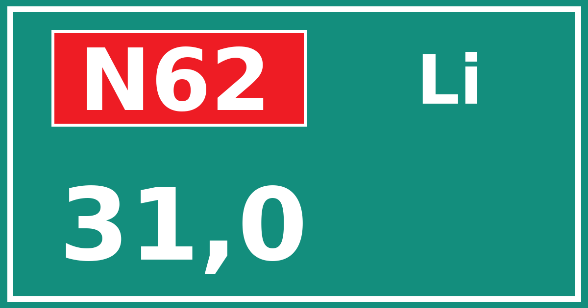 Hectometerbord N62 31,0 zijde Li