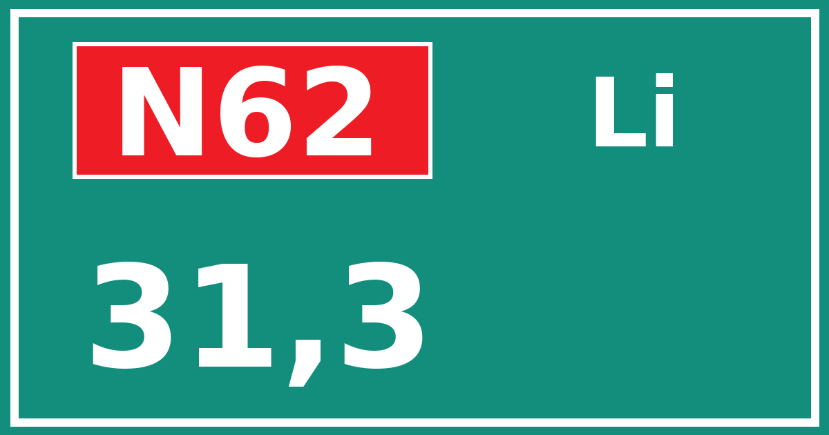 Hectometerbord N62 31,3 zijde Li