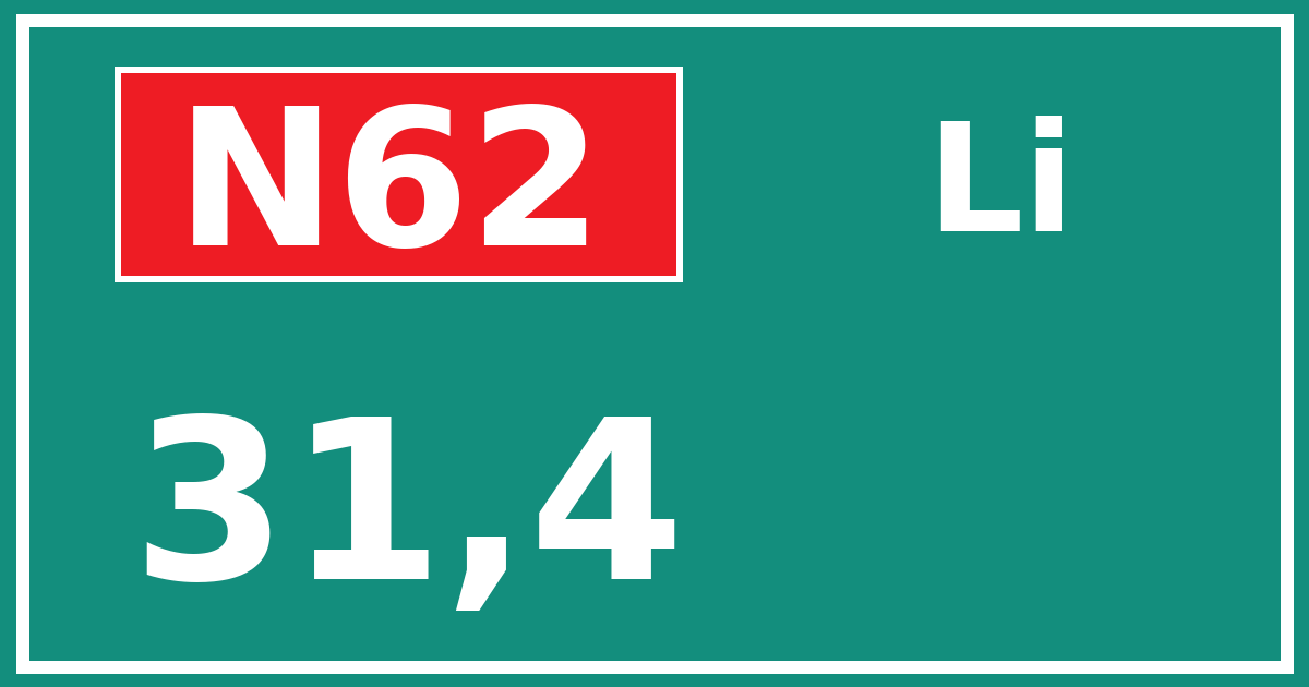 Hectometerbord N62 31,4 zijde Li