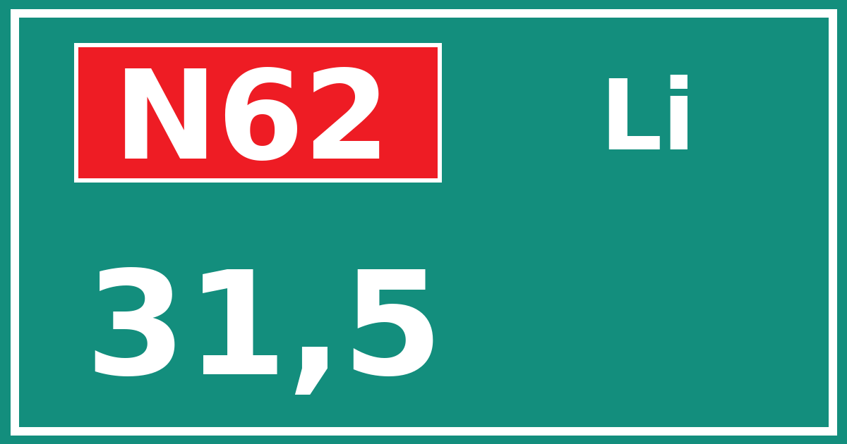 Hectometerbord N62 31,5 zijde Li