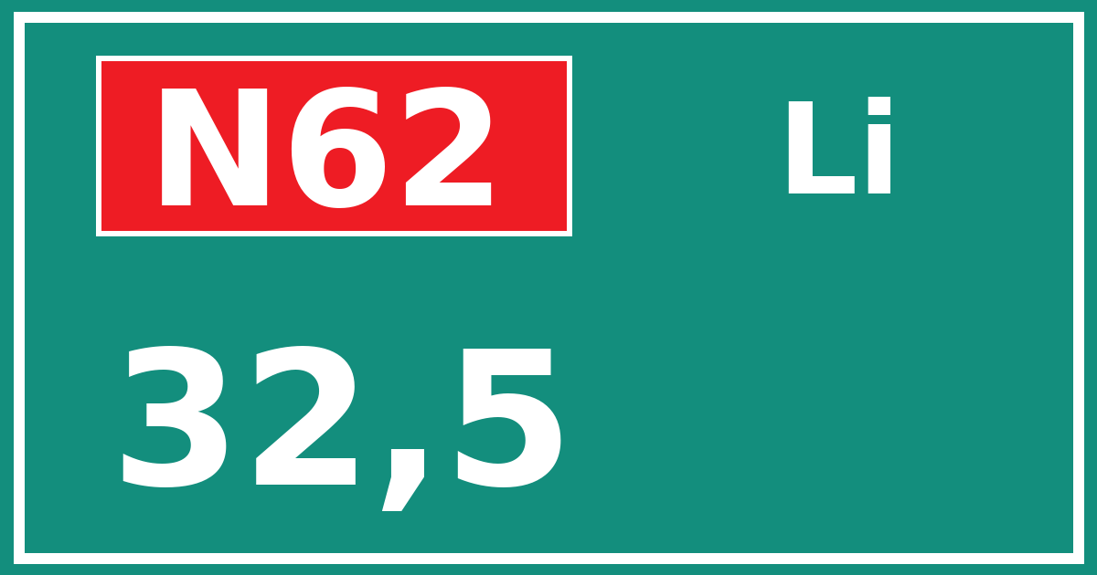 Hectometerbord N62 32,5 zijde Li