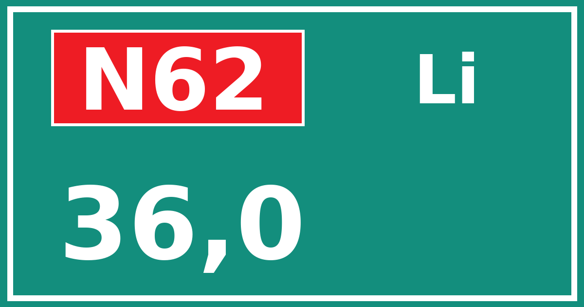 Hectometerbord N62 36,0 zijde Li