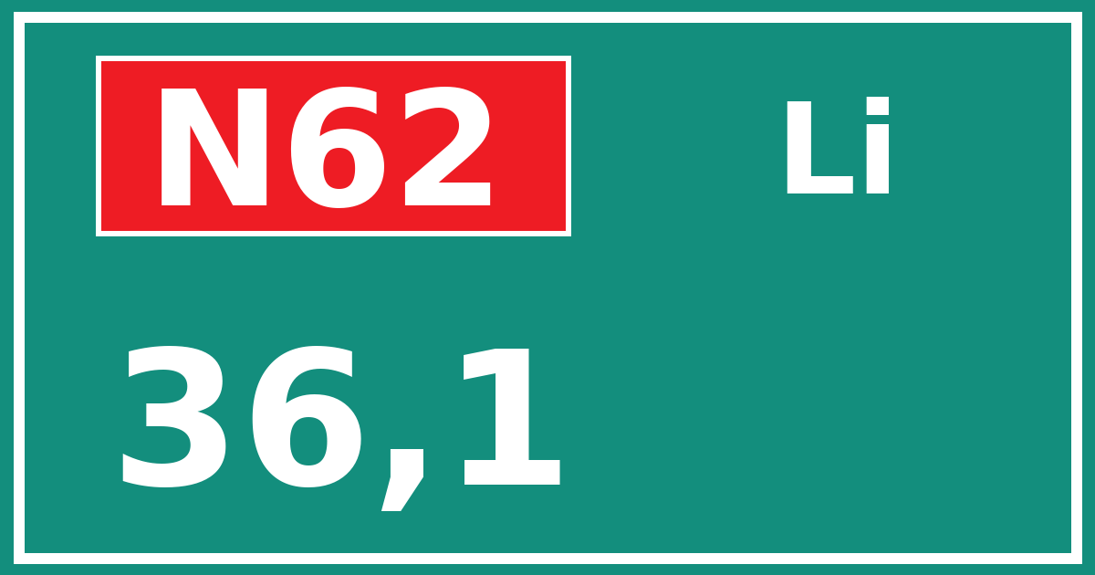 Hectometerbord N62 36,1 zijde Li
