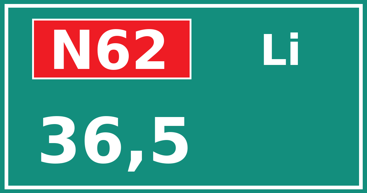 Hectometerbord N62 36,5 zijde Li