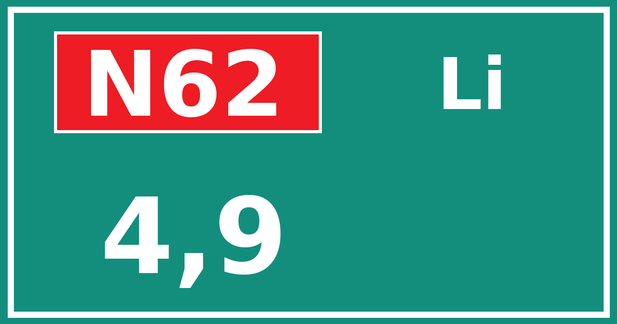 Hectometerbord N62 4,9 zijde Li