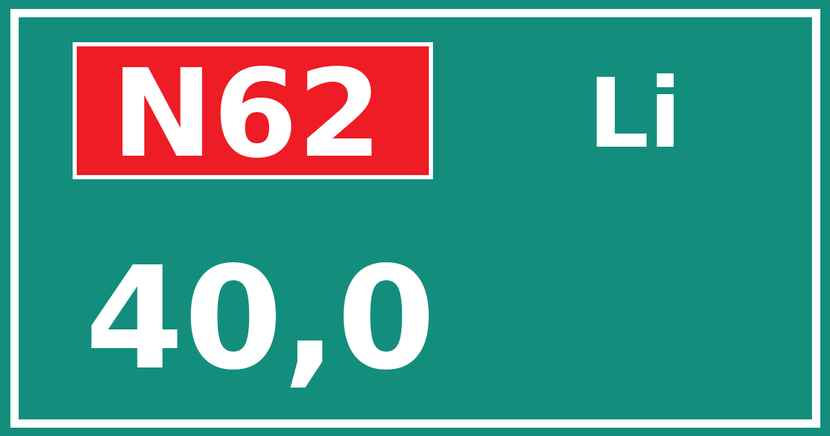Hectometerbord N62 40,0 zijde Li