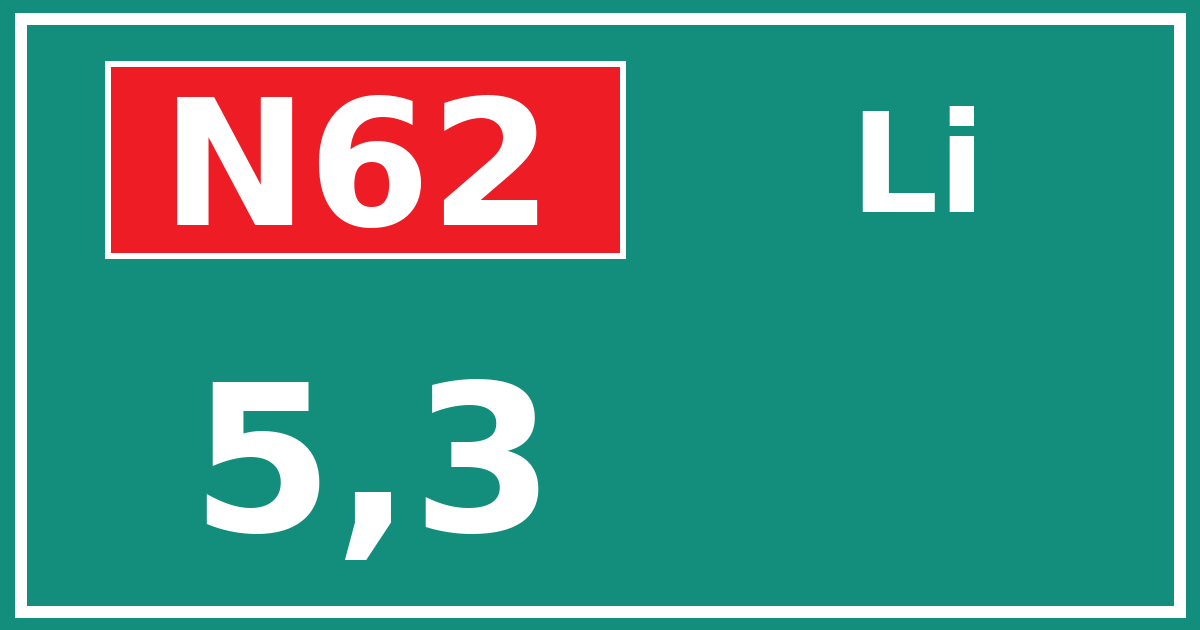 Hectometerbord N62 5,3 zijde Li