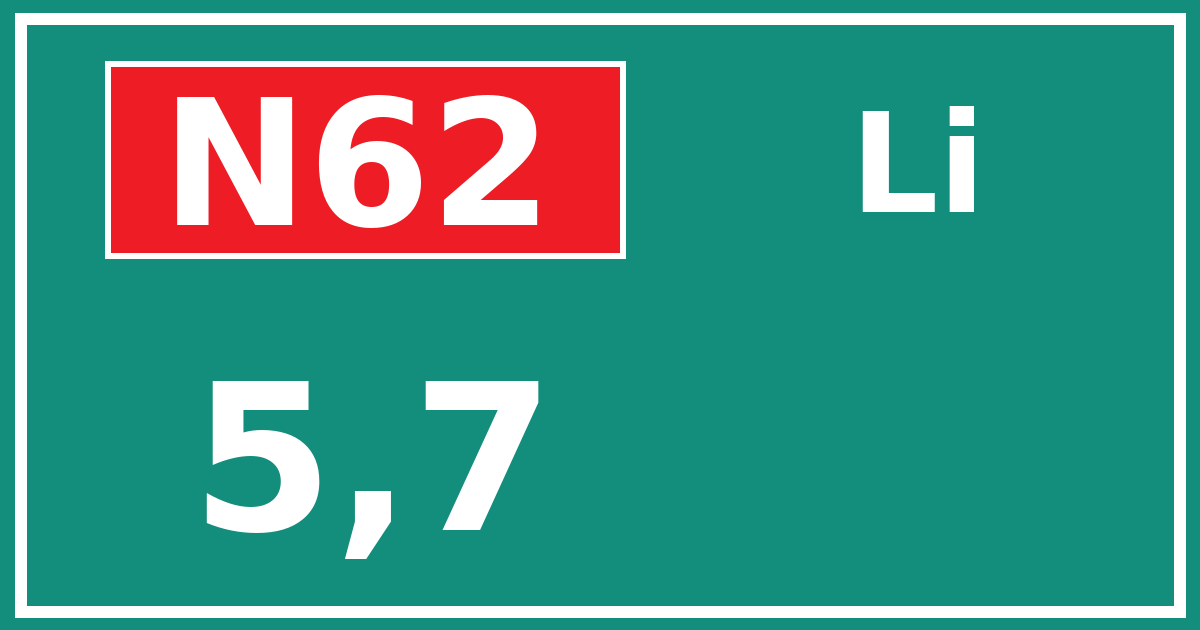 Hectometerbord N62 5,7 zijde Li