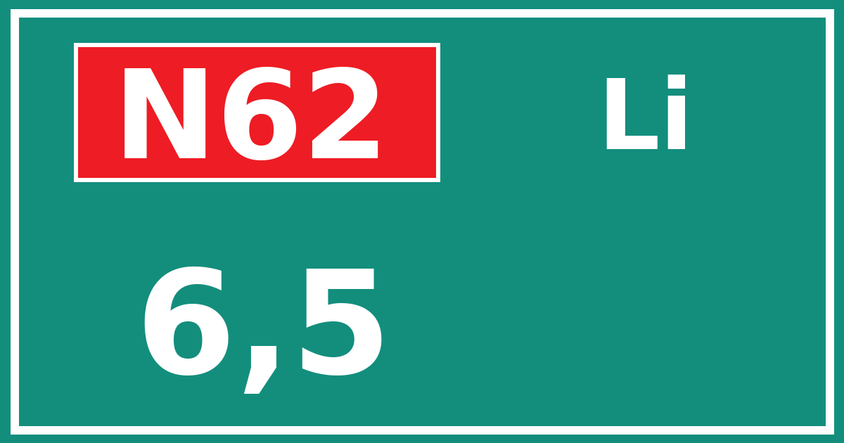 Hectometerbord N62 6,5 zijde Li