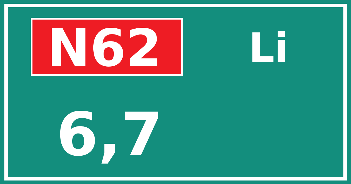 Hectometerbord N62 6,7 zijde Li