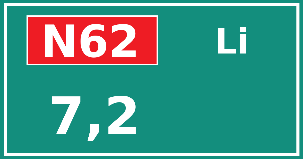 Hectometerbord N62 7,2 zijde Li