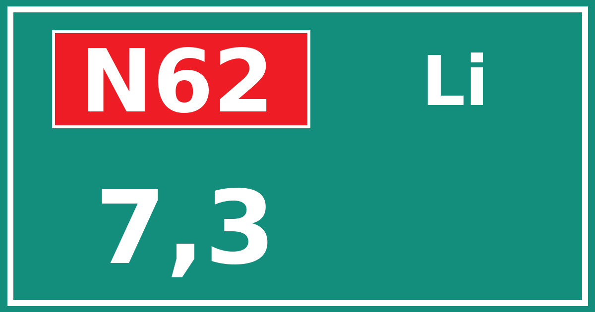 Hectometerbord N62 7,3 zijde Li