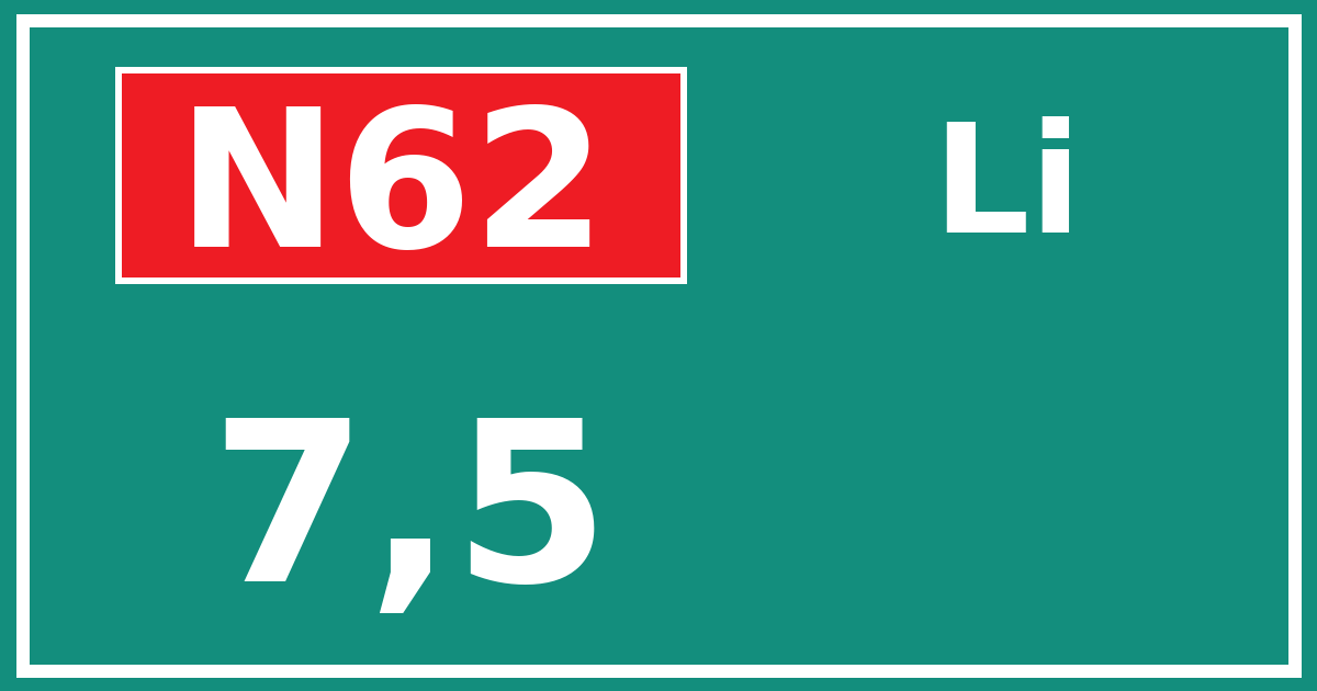 Hectometerbord N62 7,5 zijde Li