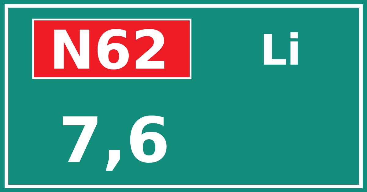 Hectometerbord N62 7,6 zijde Li