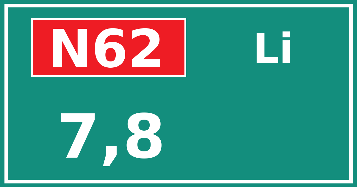 Hectometerbord N62 7,8 zijde Li