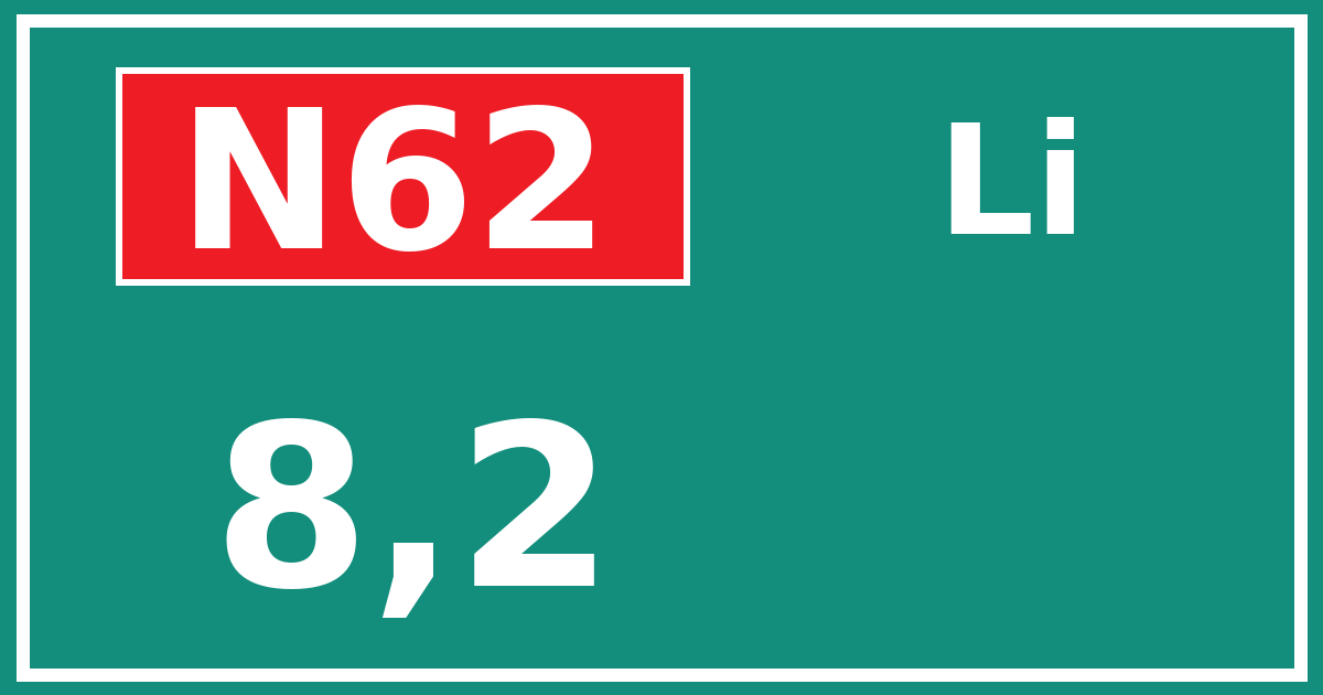 Hectometerbord N62 8,2 zijde Li