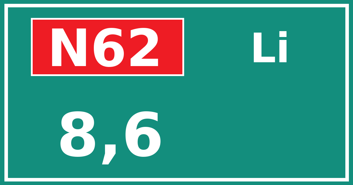 Hectometerbord N62 8,6 zijde Li