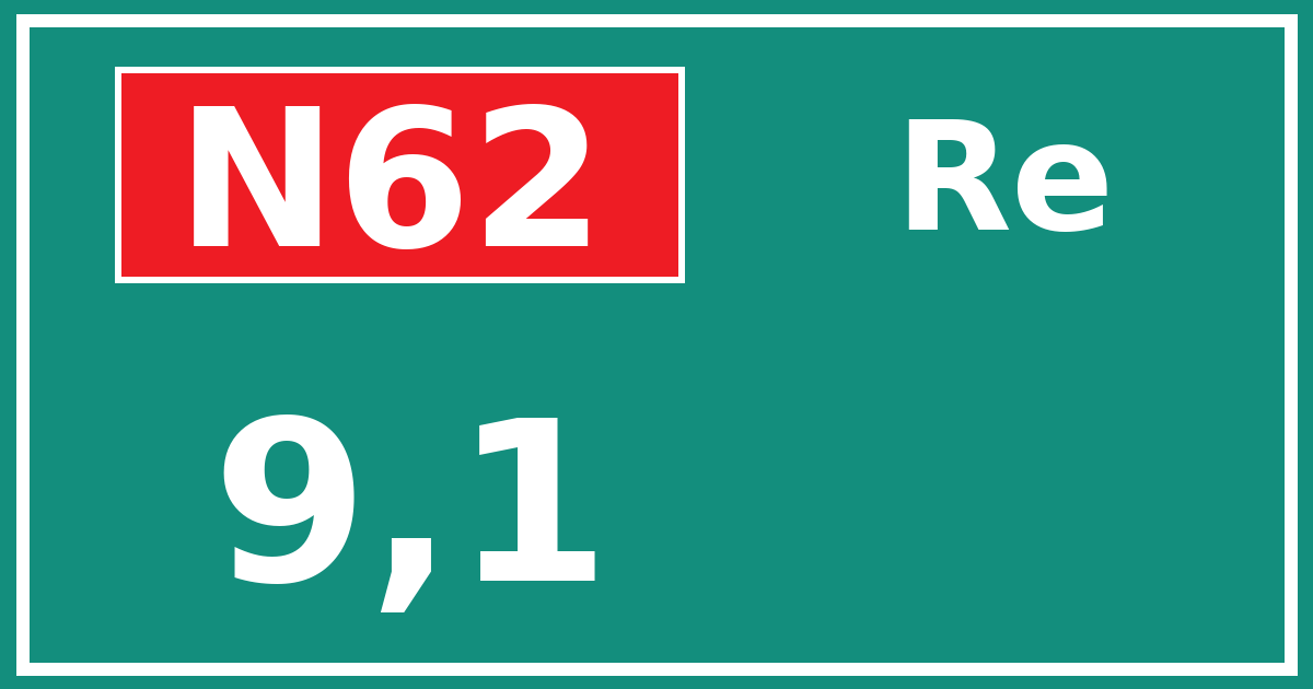 Hectometerbord N62 9,1 zijde Re