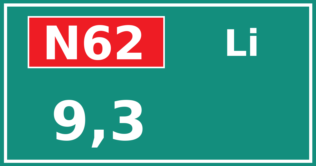 Hectometerbord N62 9,3 zijde Li