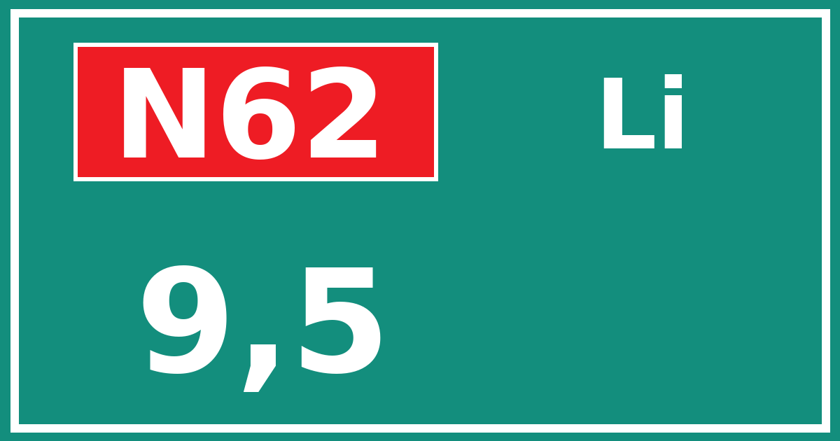 Hectometerbord N62 9,5 zijde Li