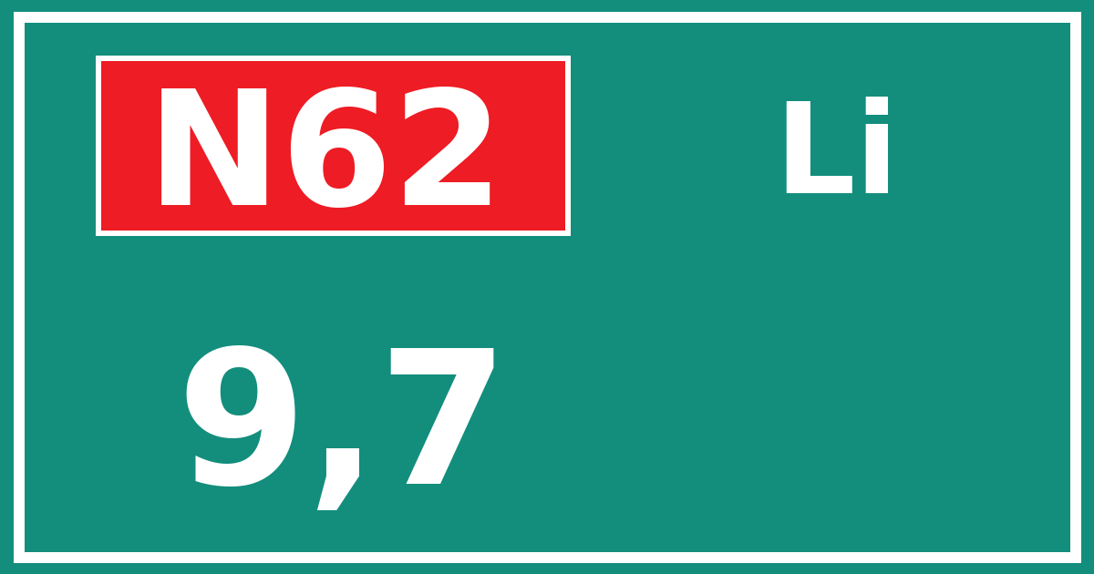 Hectometerbord N62 9,7 zijde Li
