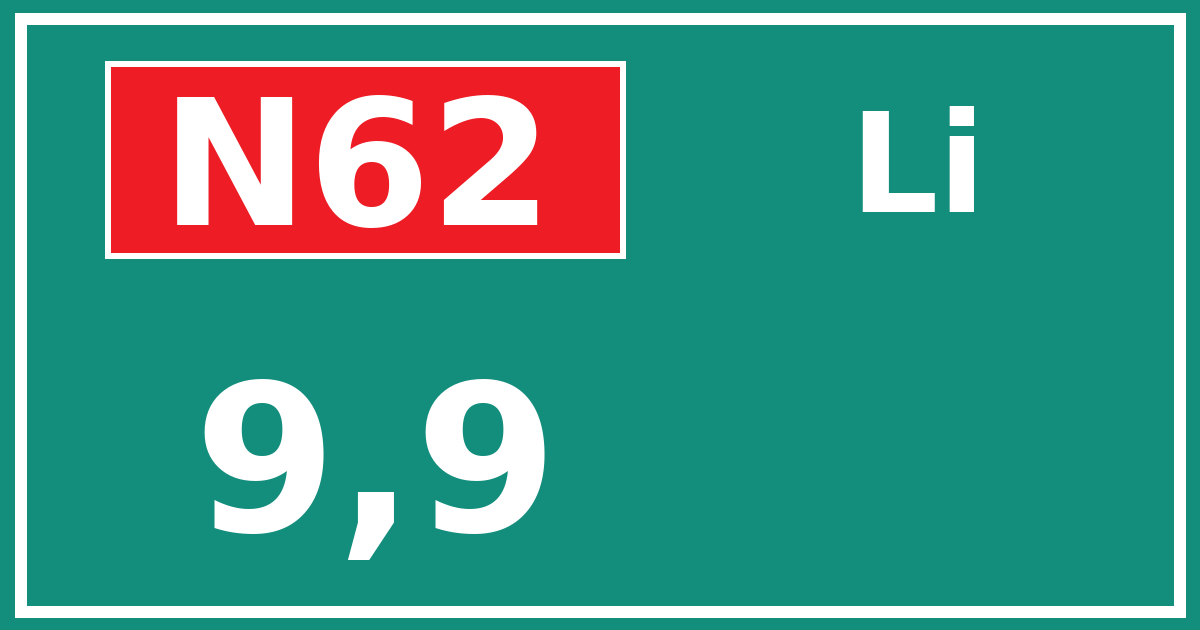 Hectometerbord N62 9,9 zijde Li