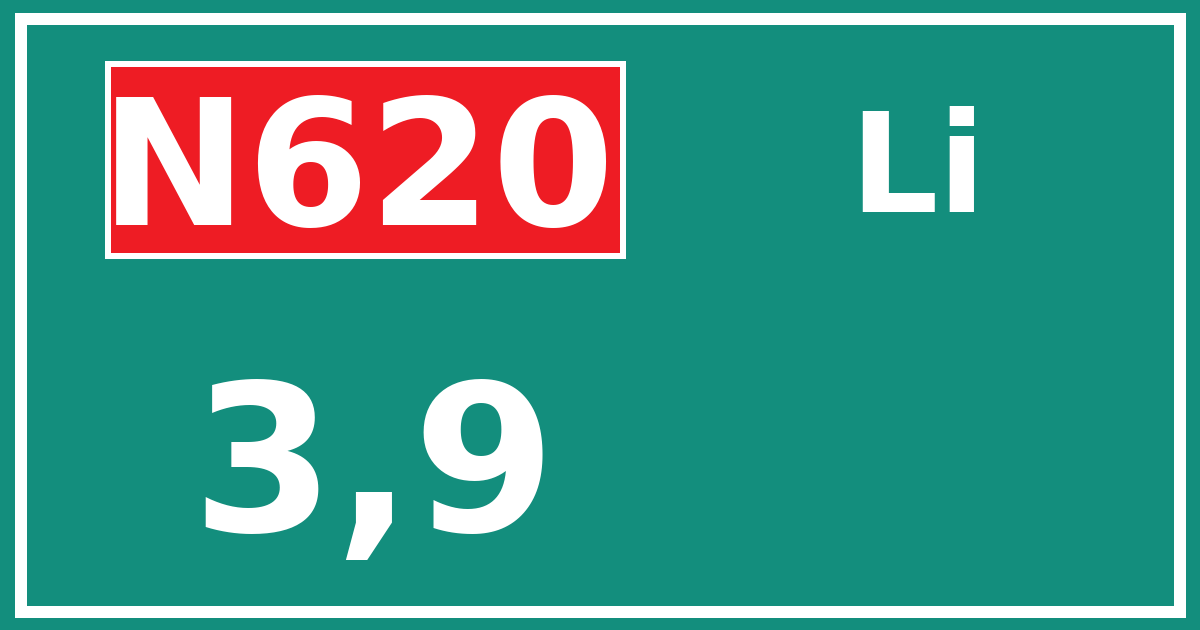 Hectometerbord N620 3,9 zijde Li