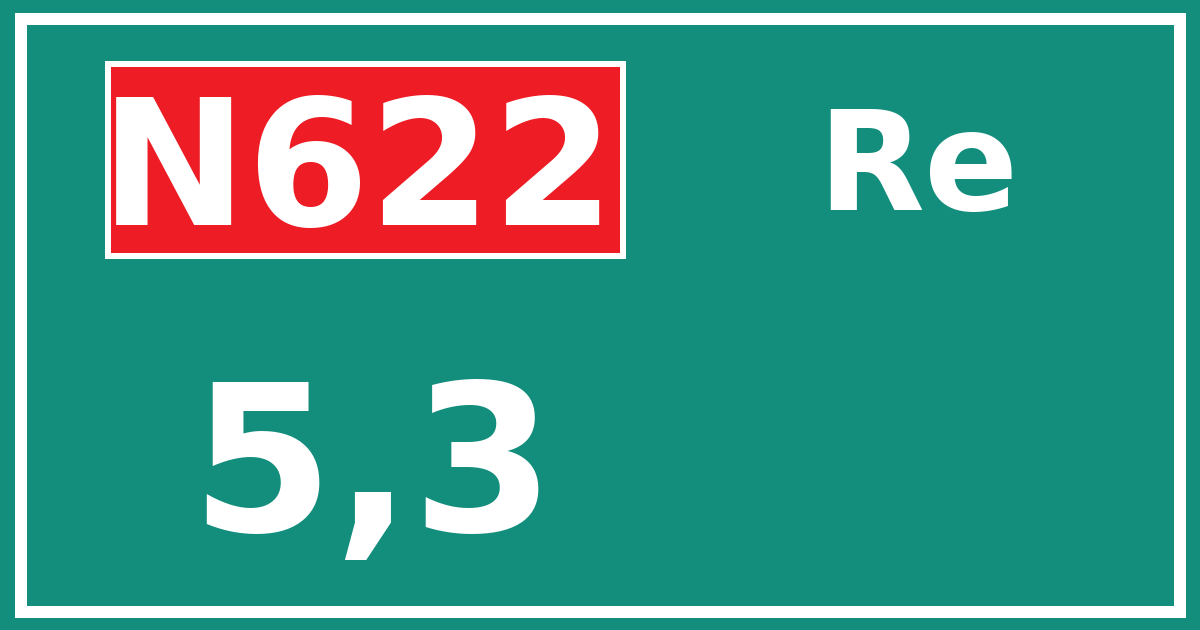 Hectometerbord N622 5,3 zijde Re