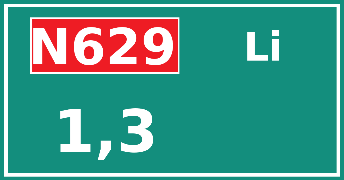 Hectometerbord N629 1,3 zijde Li