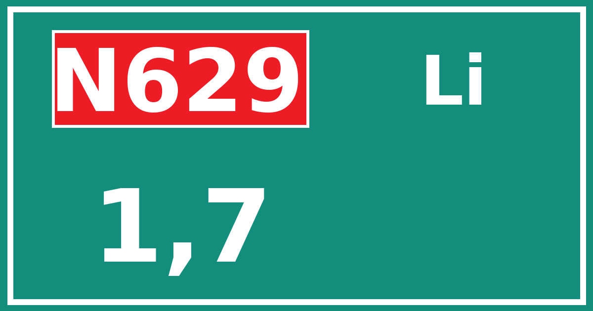 Hectometerbord N629 1,7 zijde Li