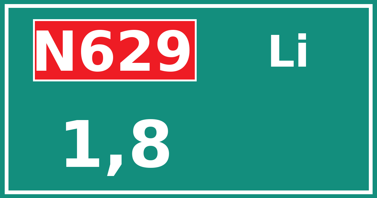 Hectometerbord N629 1,8 zijde Li