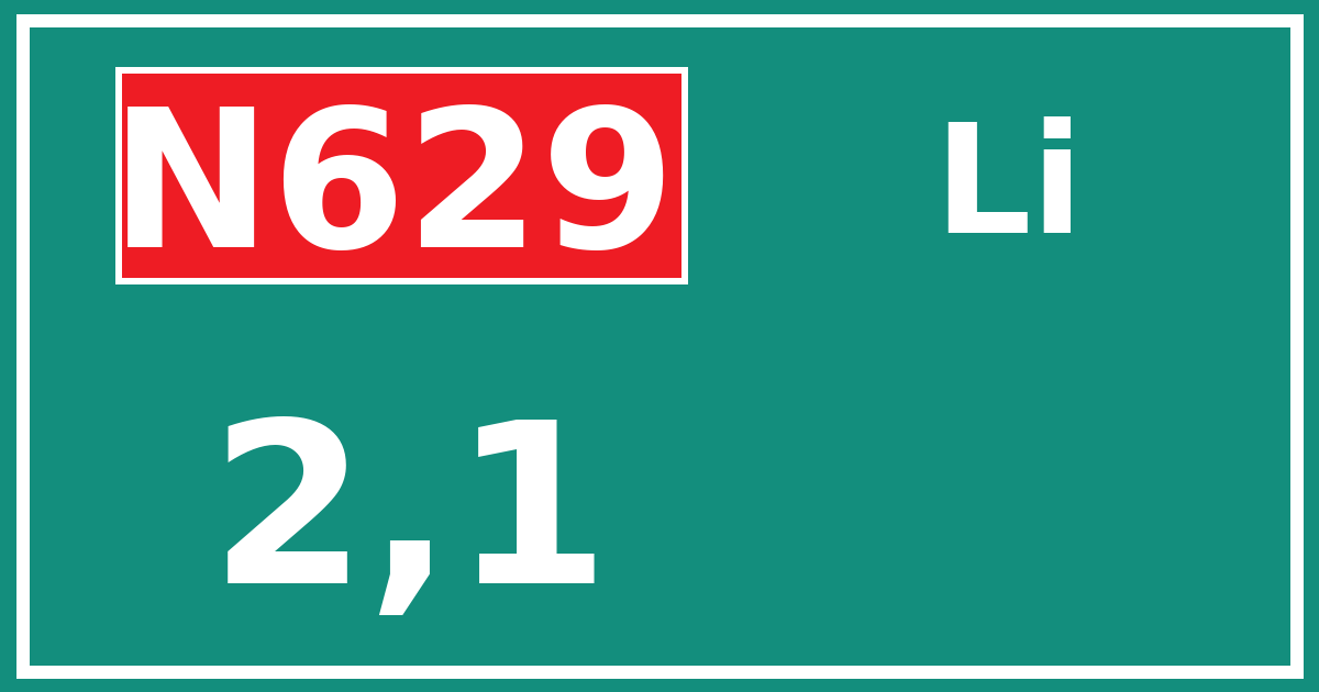 Hectometerbord N629 2,1 zijde Li