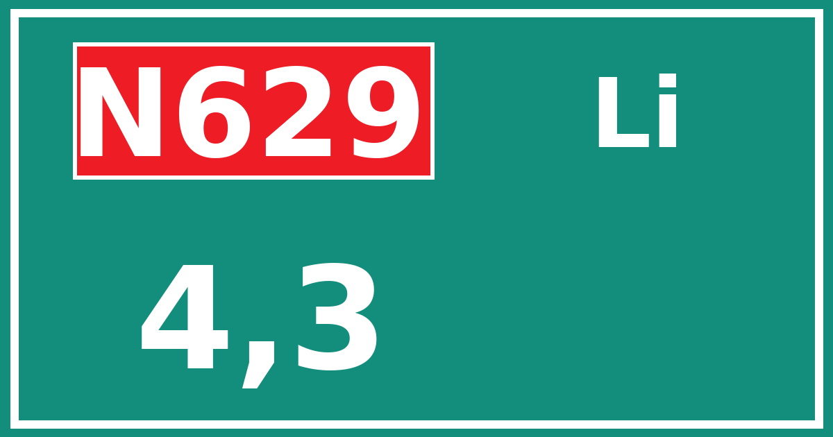 Hectometerbord N629 4,3 zijde Li
