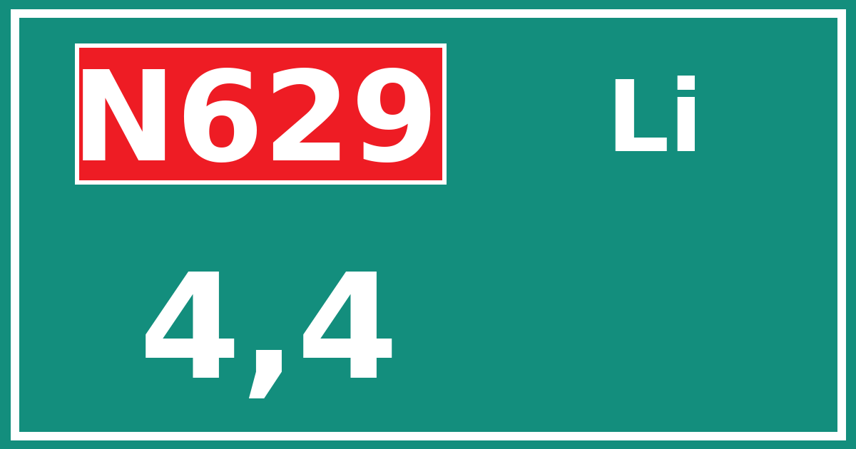 Hectometerbord N629 4,4 zijde Li