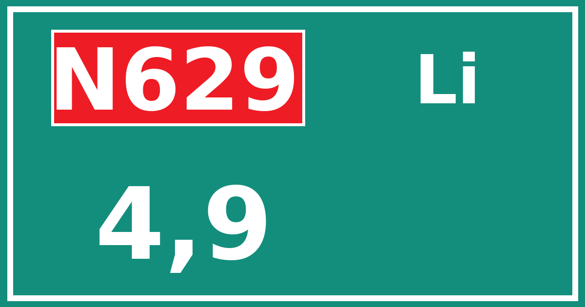 Hectometerbord N629 4,9 zijde Li