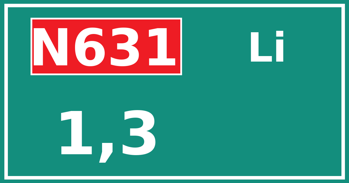Hectometerbord N631 1,3 zijde Li