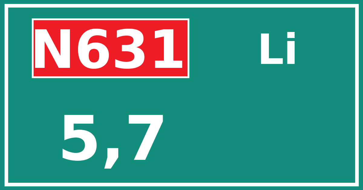Hectometerbord N631 5,7 zijde Li
