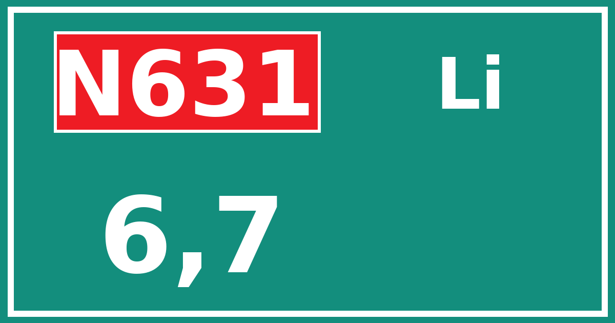 Hectometerbord N631 6,7 zijde Li