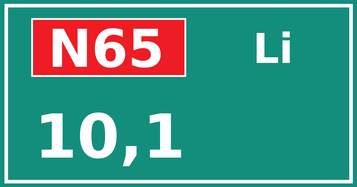 Hectometerbord N65 10,1 zijde Li