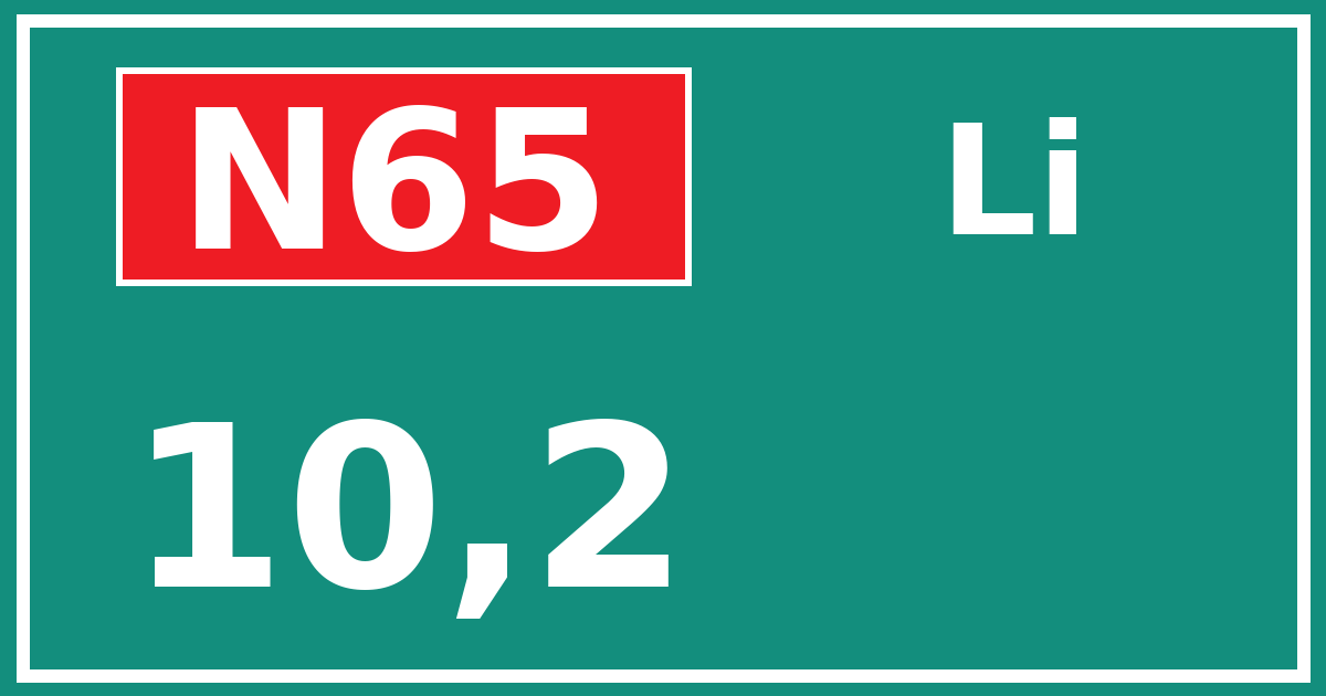 Hectometerbord N65 10,2 zijde Li