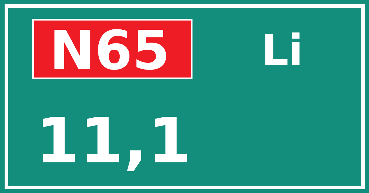 Hectometerbord N65 11,1 zijde Li