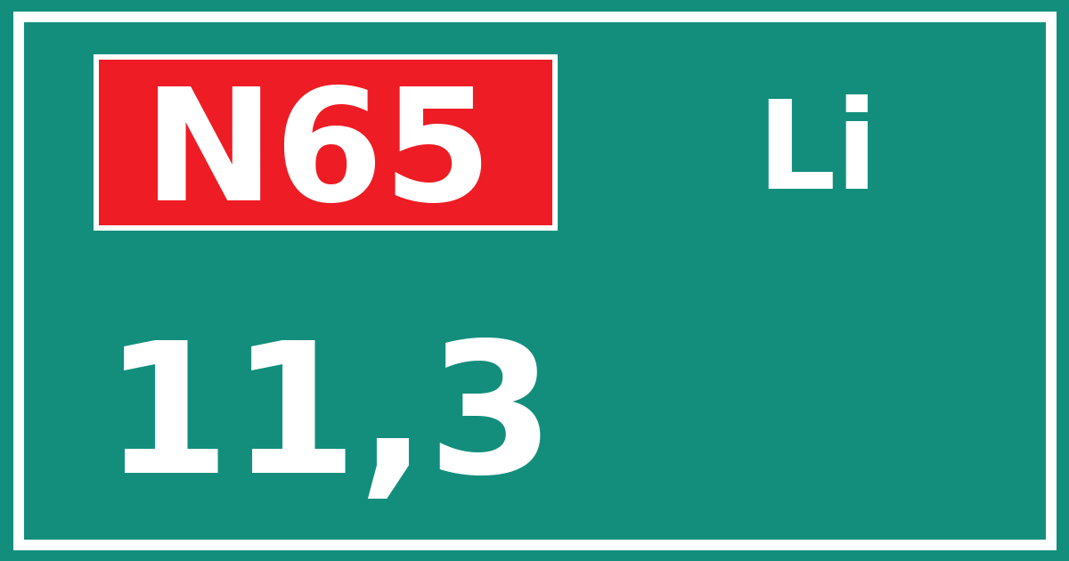 Hectometerbord N65 11,3 zijde Li